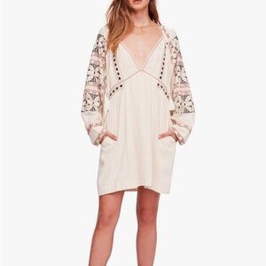 Free People Cream and Black Embroidered Dress